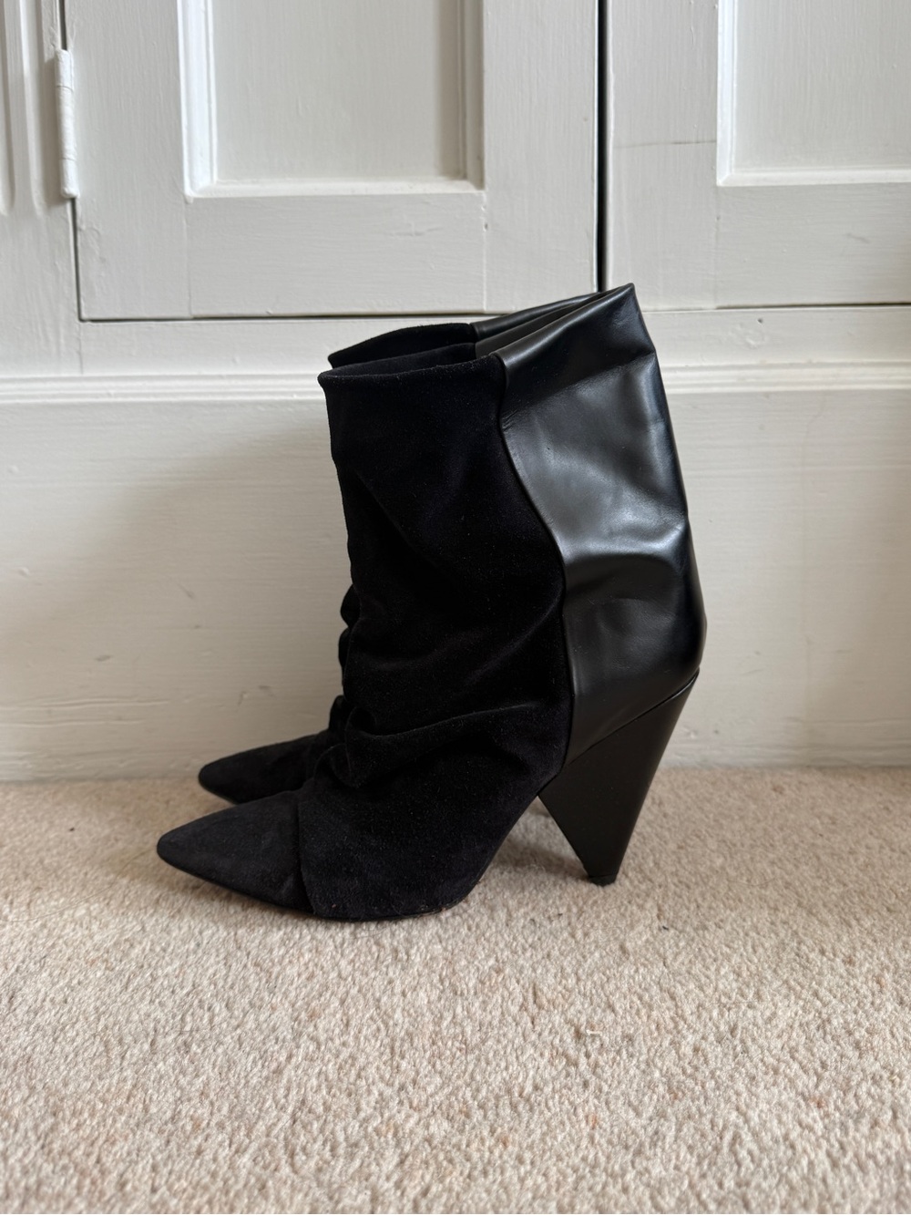 Isabel Marant Black Pointed Suede & Leather Slouch Ankle Boots - Picture 3 of 5